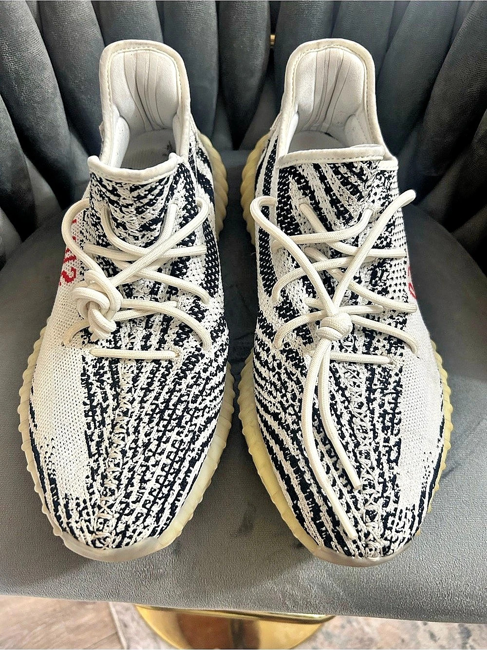 Yeezy Boost 350 V2 Zebra Sneakers in White & Black
